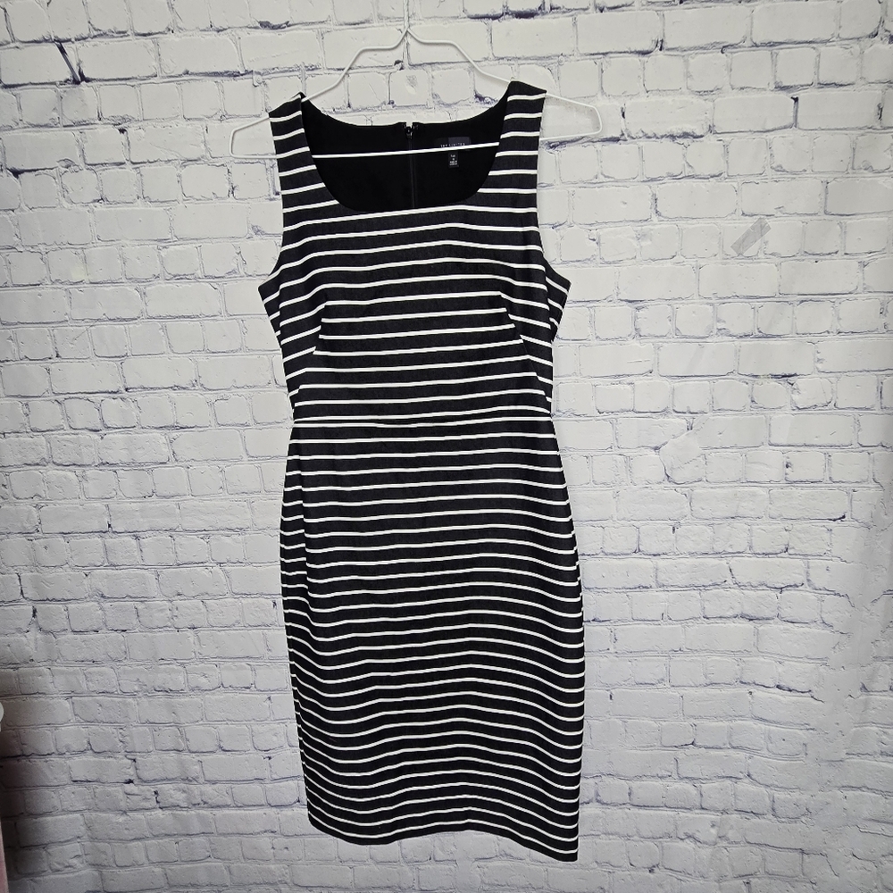 The Limited Striped Black and White Striped Midi Pencil Dress 4Tall